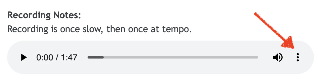 Screenshot of the playback controls with an arrow pointing to the 3 dot menu.